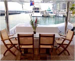 Teak and and Sling Providence Folding Chairs on boat - customer photo