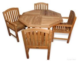 Teak Patio Set 48 inch Octagon Table and 4 Aquinah Dining Chairs