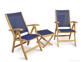 Teak Recliner Set Navy - two recliner chairs and one end table