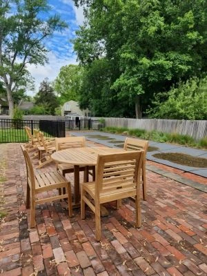 Teak Dining Set Round Table, Side Chairs Cust Photo