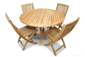 Teak Outdoor Dining Set for 4–6 (48” Round Padua Table + 4 Providence Folding Chairs)