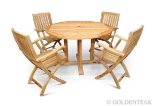 Teak Outdoor Dining Set for 4–6 (48” Round Padua Table + 4 Providence Folding Chairs)