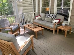 Teak Outdoor Sofa and Club Chair Set with Mission Coffee Table and End Table