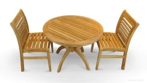 Teak Patio Set for 2, Round Pedestal Table, 2 Westerly Dining Side Chairs