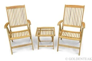 Teak Aspen Recliner PAIR and Side Table Set