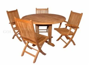 Teak Dining Set Padua 48 in, 2 Rockport Dining Chairs, 2 Rockport Side Chairs