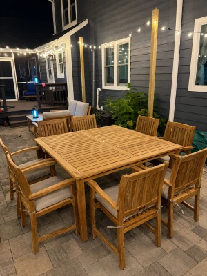 Teak Patio Dining Set for 8, 60in Sq. Table | Premium Teak