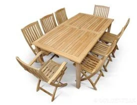 Teak Patio Dining Set for 8 - Rectangular Table, Folding Chairs - GOLDENTEAK