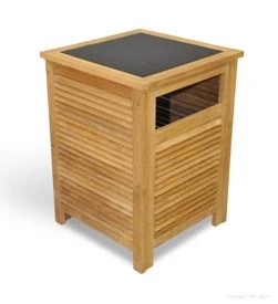 Teak Litter Receptacle Cover Louvered Sides