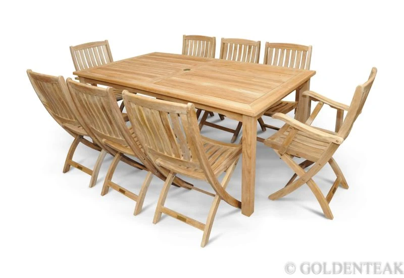 Teak Dining Set for 8 | 70x40 Harvest Table + Folding Chairs