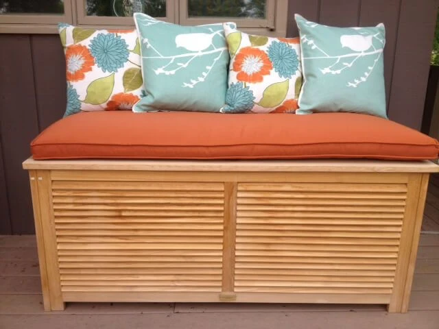 Teak cushion storage box, teak dock box, pool chest, patio chest