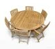 Teak Patio Dining Set for 6 - Round Table & 6 Teak Folding Chairs | Grade A Teak