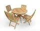 Teak Patio Set for 4 - Round Pedestal table, 4 Providence Folding Side Chairs