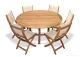 Teak Outdoor Dining Set 60in round table and 6 Sling  Side Chairs - Choose Color