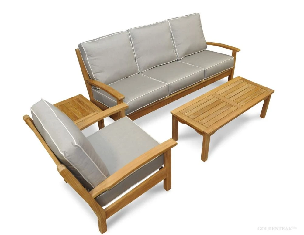 Goldenteak Outdoor Sofa and Club Chair Set with Coffee Table and End Table