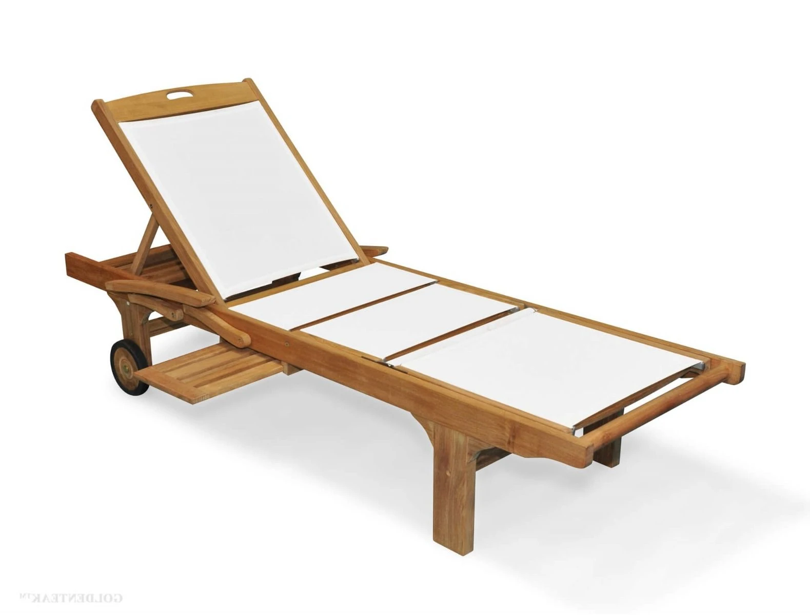 Solid Teak Chaise Pool Deck Sun Loungers with White sling fabric