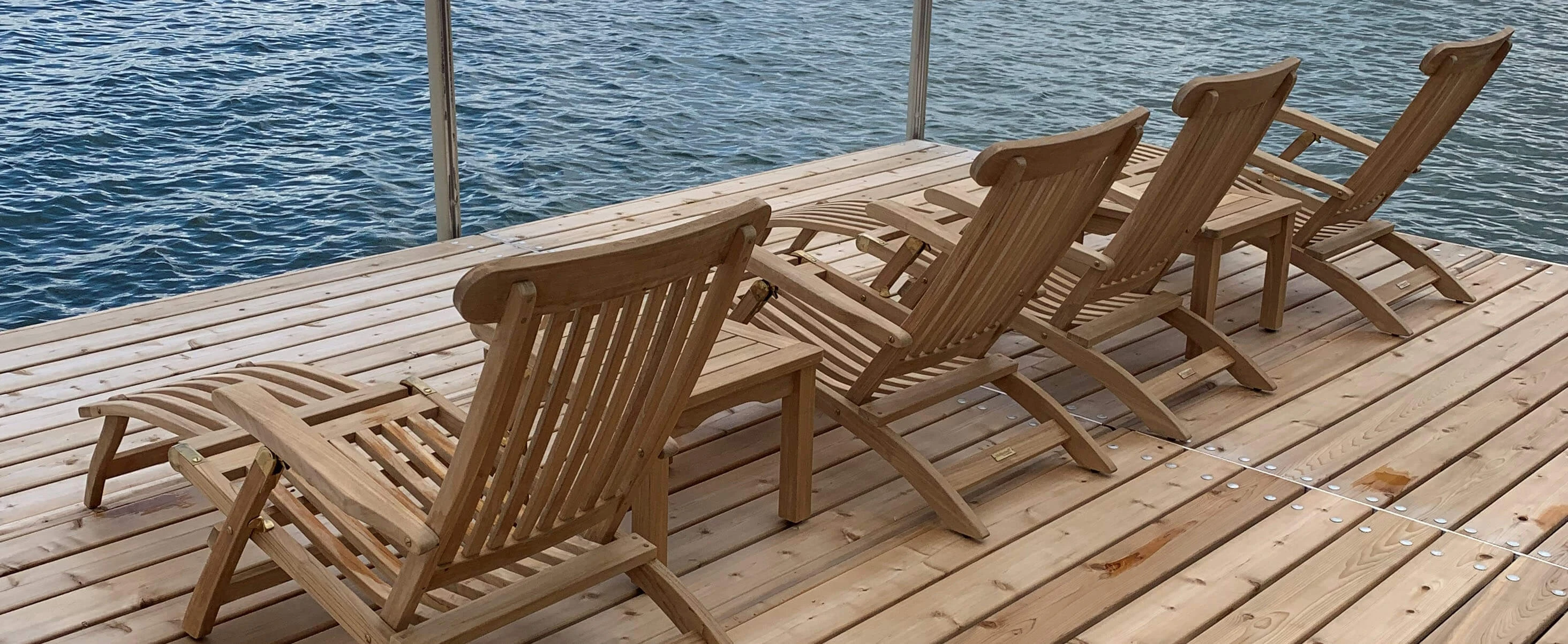 Teak Steamer Chairs at a Lake - GOLDENTEAK