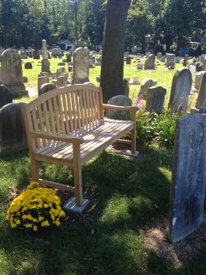 Teak Bench Aquinah at Haddonfield Baptist Cemetery NJ - Customer Photo