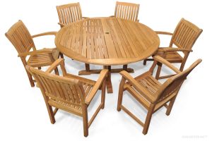 Teak Patio Dining Set Round Table 6 Millbrook Chairs
