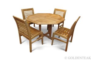 Teak Patio Dining Set for 4 - Octagon Table and 4 Westerly Side Chairs