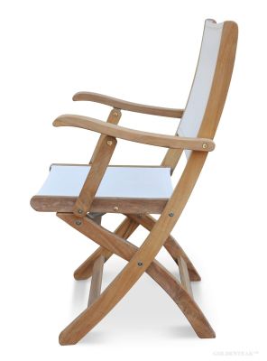 Teak Folding  Chair with White Sling Batyline Fabric PAIR - Providence Collection