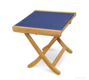 Teak footstool side table with Navy Batyline fabric