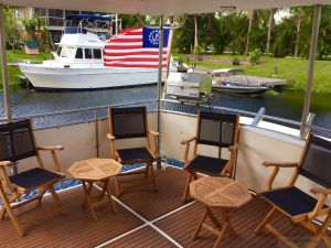 Teak Providence Chair end Table on Boat - Goldenteak Customer Photo