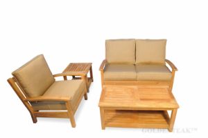 Teak Deep Seating Conversation Set with Loveseat, Coffee Table, End Table