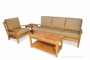 Teak Deep Seating Conversation Set with Sofa, Coffee Table, End Table