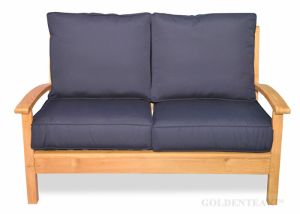 Teak Deep Seating Outdoor Love Seat, Chappy Collection with Cushions