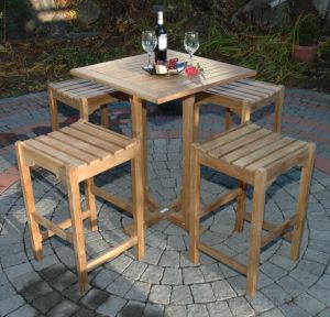 Teak Square Bar Table 4 Bar Stools Set - Outdoor Elements Collection