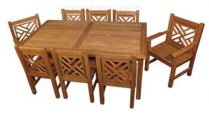 Teak Dining Set - Harvest Table Chippendale Chairs |  Premium Teak