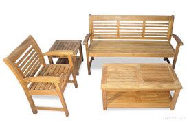Teak Westerly Conversation Set with Westerly Bench, Chair, Coffee and End Table