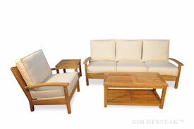 Teak Deep Seating Conversation Set with Sofa, Coffee Table, End Table