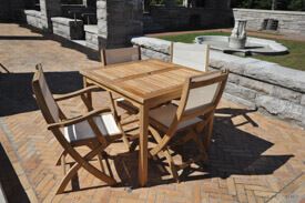 Teak Outdoor Dining Set for 4, Sq. Table & Folding Chairs