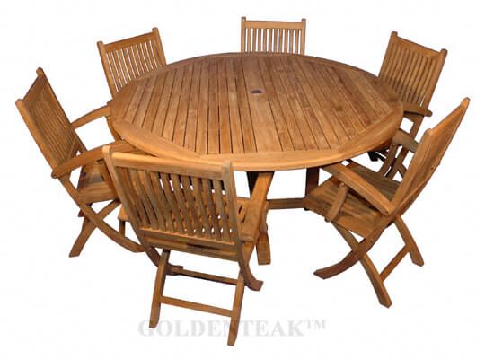 Teak Patio Dining Set For 6, Teak Round Patio Table And Chairs