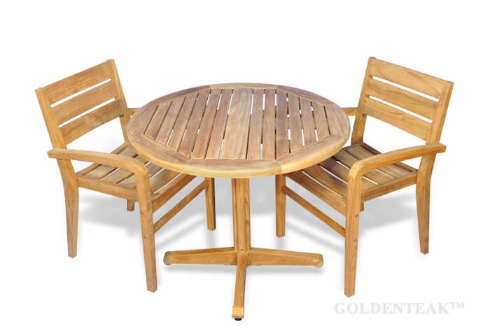 Small Teak Outdoor Patio Dining Set, Outdoor Patio Dining Set With Stackable Chairs