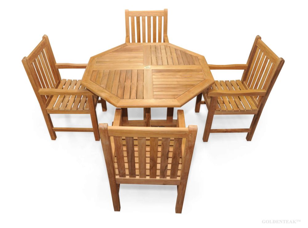 Order Teak Dining Set Octagon Table 48in 4 Block Island Chairs - Build Your Own Teak Patio Furniture