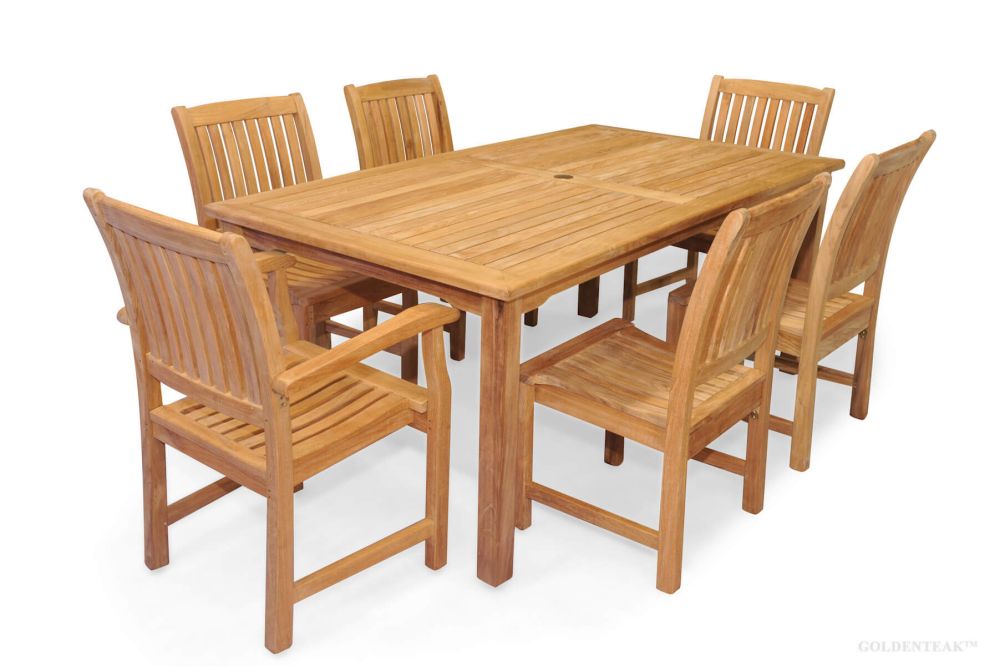 Teak Patio Dining Set For 6 Rectangular Table And Chairs - Teak Outdoor Patio Dining Furniture