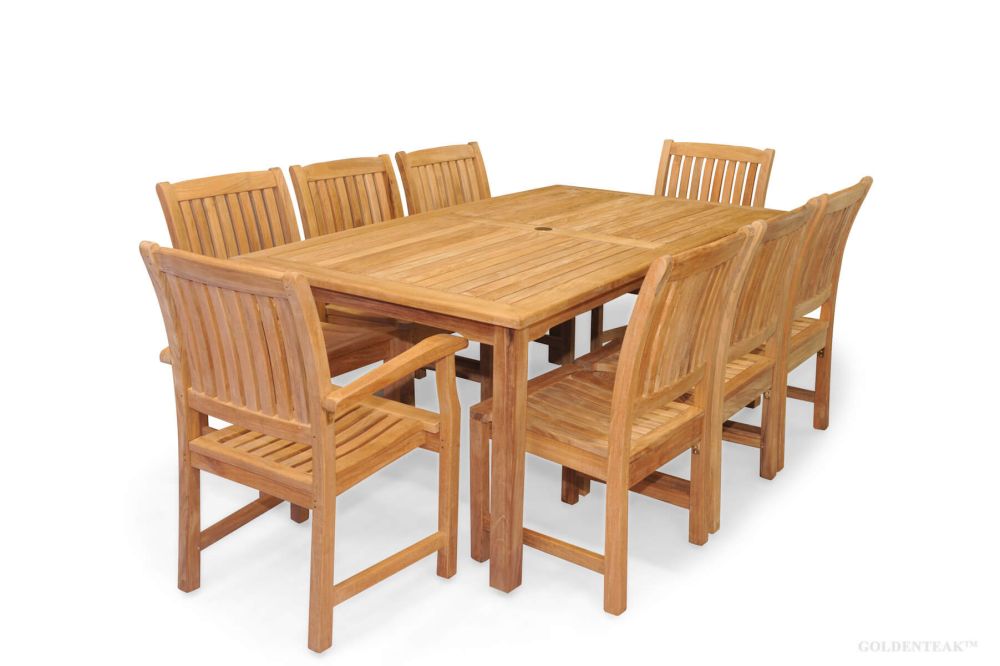 Teak Patio Dining Set For 8 Rectangular Table Millbrook Chairs - Teak Patio Dining Set For 8