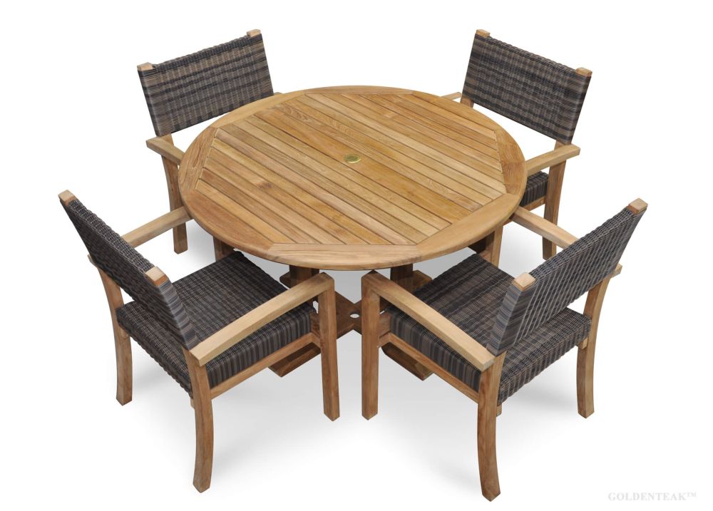 Round Table Teak And Wicker Chairs, Round Teak Table And Chairs