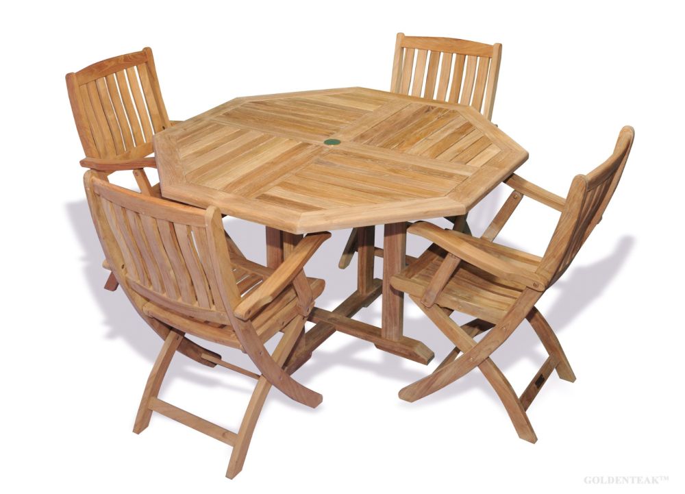 Teak Outdoor Dining Set For 4 Octagon, Octagon Patio Dining Sets