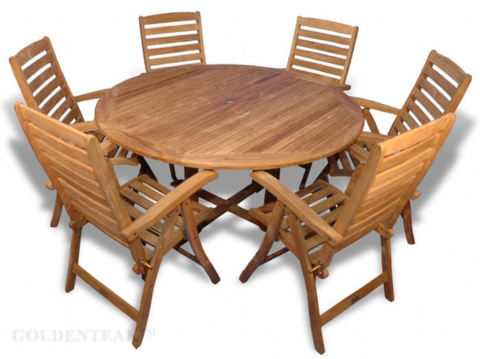 Teak Patio Dining Set 60 Round Table, 60 Inch Round Dining Table With Six Chairs
