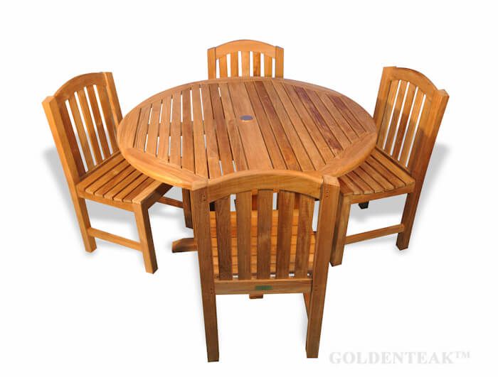 Teak Dining Set For Four Aquinah Side, Round Table And 4 Chairs Outdoor