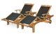 Teak Chaise Pool Lounge Sunlounger with Arms, Sling Black PAIR