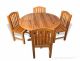 Teak Outdoor Dining set for 4 with Round Table and 4 Round Top side chairs