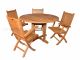 Teak Outdoor Dining Set for 4  Padua 48in Round Table & 4 Rockport Folding Chairs w Arms